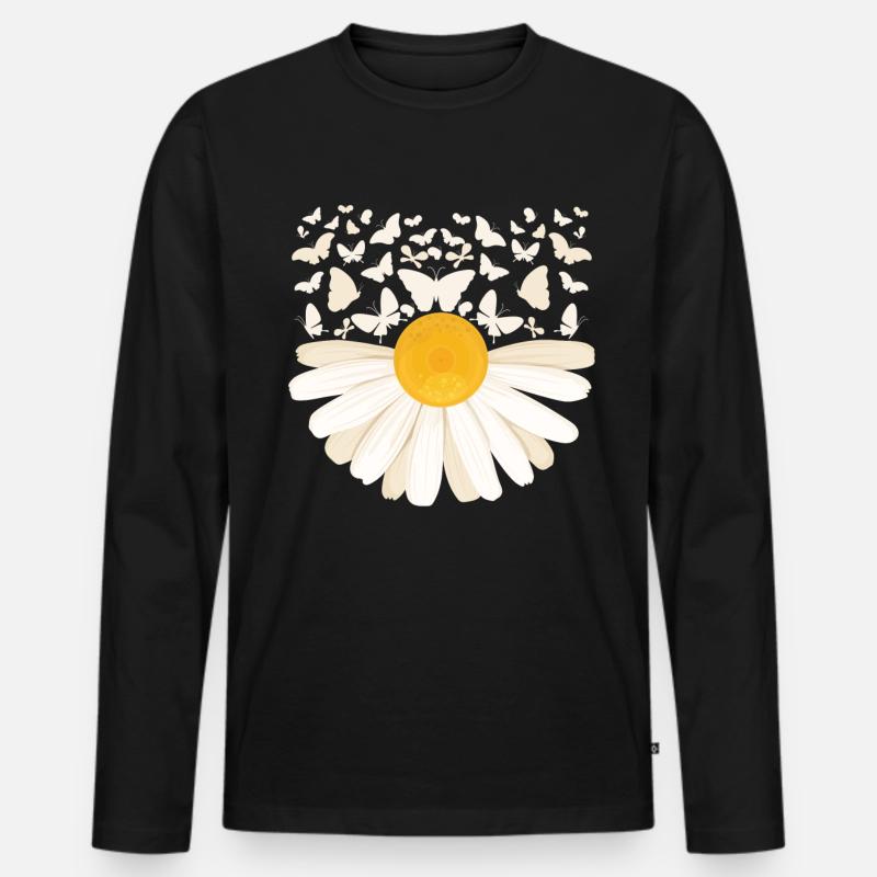 Gänseblümchen Schmetterlinge Blume Frauen - Männer Premium Bio Langarmshirt - Schwarz
