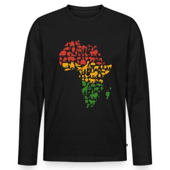 Carte des animaux d’Afrique Black Pride Animaux africains - T-shirt manches longues Premium bio Homme - noir - Devant - Nico (187cm)