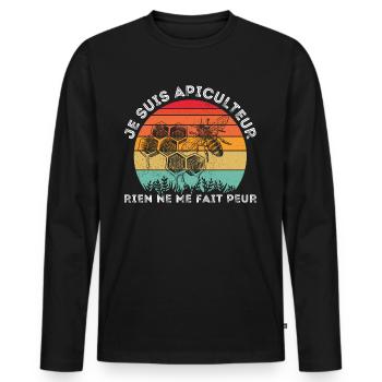 Je suis apiculteur cadeau apiculture abeille rétro - T-shirt manches longues Premium bio Homme - noir - Devant - Nico (187cm)