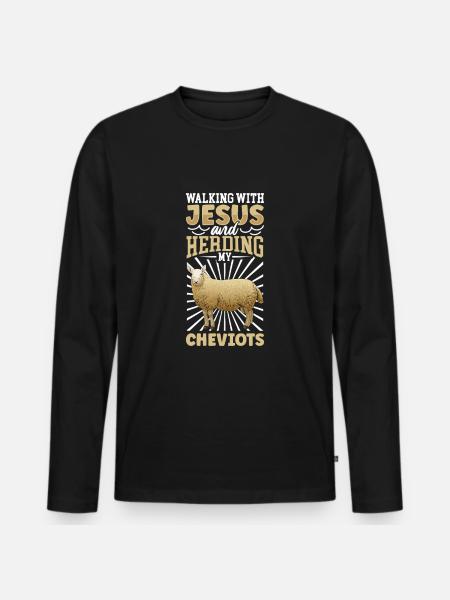 Jesus und Schaf - Cheviot-Schaf - Männer Premium Bio Langarmshirt - Schwarz