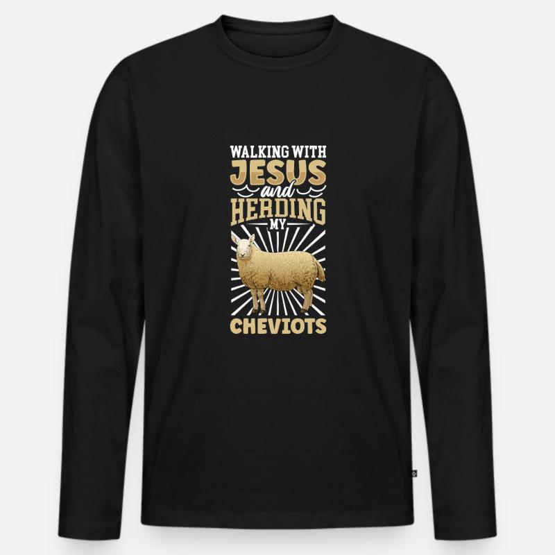 Jesus und Schaf - Cheviot-Schaf - Männer Premium Bio Langarmshirt - Schwarz