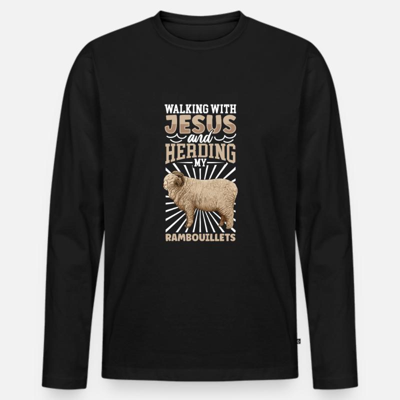 Jesus und Schaf - Rambouillet-Schaf - Männer Premium Bio Langarmshirt - Schwarz