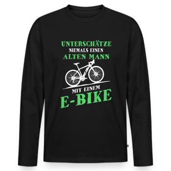 Unterschätze niemals einen alten Mann mit E Bike - Männer Premium Bio Langarmshirt - Schwarz - Vorne - Nico (187cm)