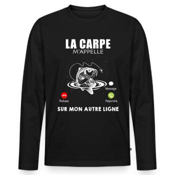 La carpe m'appelle sur mon autre ligne. Pêche - T-shirt manches longues Premium bio Homme - noir - Devant - Nico (187cm)