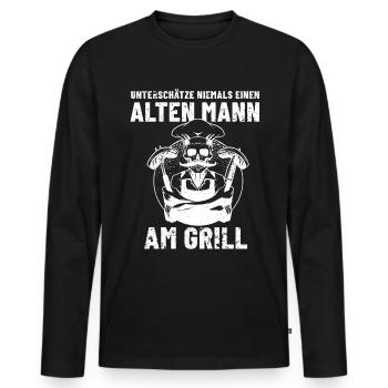 Alter Mann am Grill Spruch Opa Papa Totenkopf - Männer Premium Bio Langarmshirt - Schwarz - Vorne - Nico (187cm)