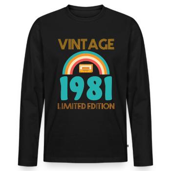 Born 1981 T-Shirt - Men's Premium Organic Long Sleeve Shirt - black - Front - Nico (187cm)