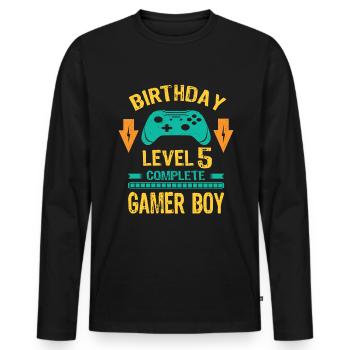 Cinq 5 ans BDay Son Garçon Drôle de Joueur 5ème 5 ans - T-shirt manches longues Premium bio Homme - noir - Devant - Nico (187cm)