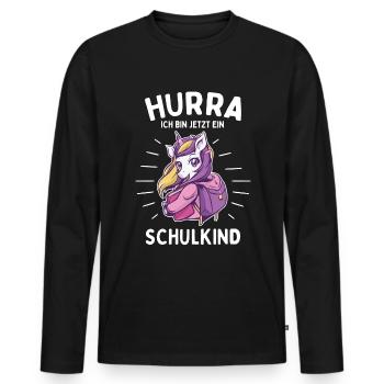 Hurra ich bin jetzt ein Schulkind - Männer Premium Bio Langarmshirt - Schwarz - Vorne - Nico (187cm)