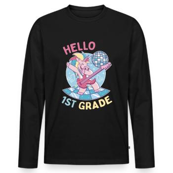 Hello 1st Grade - Hello First Grade Rocks - Männer Premium Bio Langarmshirt - Schwarz - Vorne - Nico (187cm)