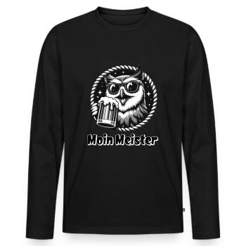 Moin Meister Eule Norddeutscher Gruß - Männer Premium Bio Langarmshirt - Schwarz - Vorne - Nico (187cm)