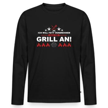 Grilling - burn fat - Men's Premium Organic Long Sleeve Shirt - black - Front - Nico (187cm)