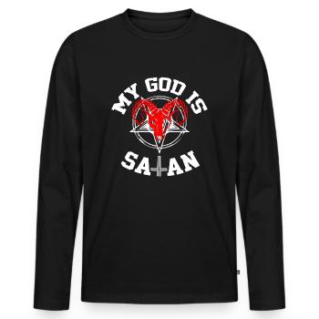 Mein Gott ist Satan - Männer Premium Bio Langarmshirt - Schwarz - Vorne - Nico (187cm)