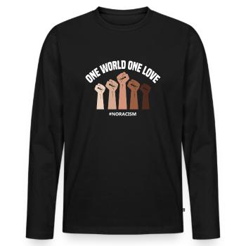 One world one love #NORACISM - Men's Premium Organic Long Sleeve Shirt - black - Front - Nico (187cm)