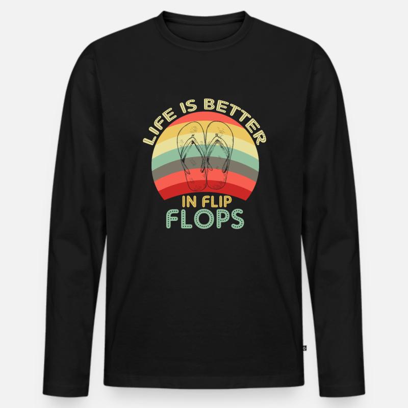 Das Leben ist besser in Flip Flops - Männer Premium Bio Langarmshirt - Schwarz