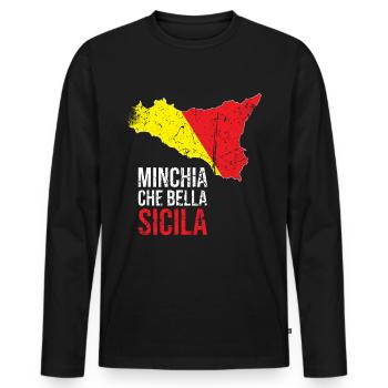 MINCHIA CHE BELLA PALERMO Sicile - T-shirt manches longues Premium bio Homme - noir - Devant - Nico (187cm)