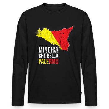 MINCHIA CHE BELLA PALERMO Sicile - T-shirt manches longues Premium bio Homme - noir - Devant - Nico (187cm)