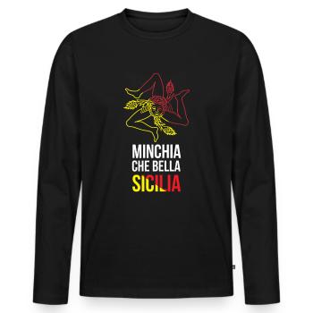 Trinacria Maglietta MINCHIA CHE BELLA Sicilia - Männer Premium Bio Langarmshirt - Schwarz - Vorne - Nico (187cm)