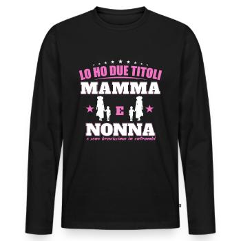 LO HO DUE TITOLI Mamma E Nonna - Männer Premium Bio Langarmshirt - Schwarz - Vorne - Nico (187cm)