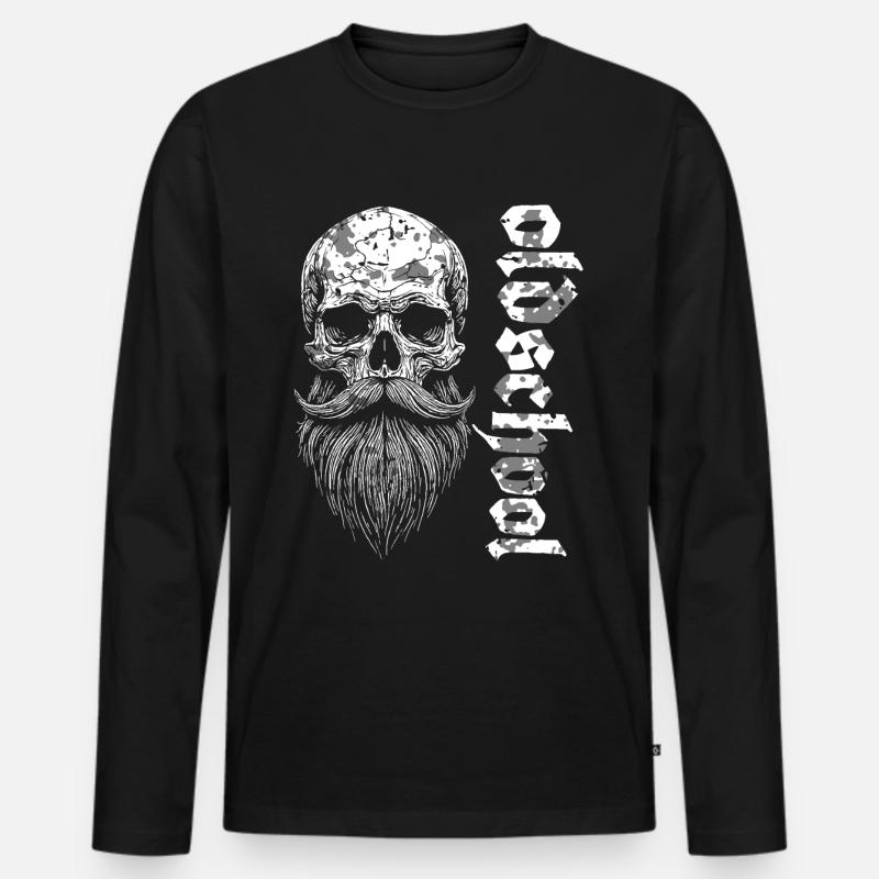 Oldschool Bärtiger Skull - Männer Premium Bio Langarmshirt - Schwarz