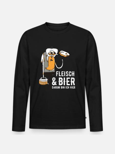 Fleisch Bier Steak Grillen - Männer Premium Bio Langarmshirt - Schwarz
