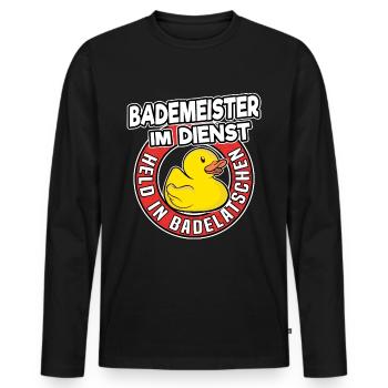 Bademeister Im Dienst Rettungsschwimmer Geschenk - Männer Premium Bio Langarmshirt - Schwarz - Vorne - Nico (187cm)