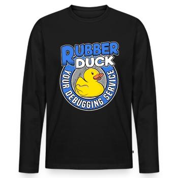 Funny Rubber Duck Debugging Service Coder Gift - Men's Premium Organic Long Sleeve Shirt - black - Front - Nico (187cm)
