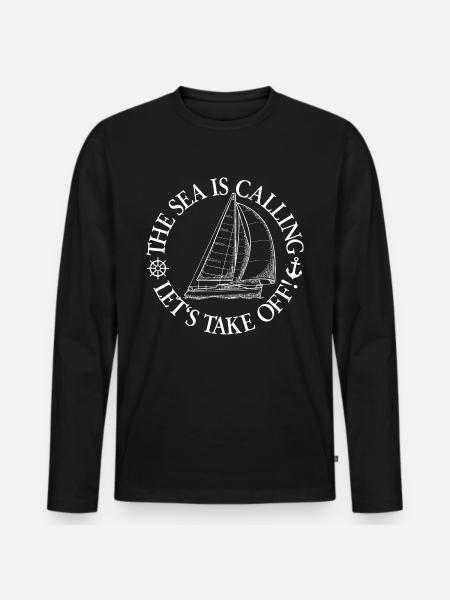 Die See ruft - mit Segelboot - Männer Premium Bio Langarmshirt - Schwarz