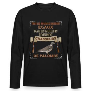 Chasse à la palombe homme chasseur de gibier - T-shirt manches longues Premium bio Homme - noir - Devant - Nico (187cm)