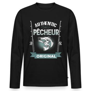 Authentic Pêcheur Humour Drôle Homme Pêcheur - T-shirt manches longues Premium bio Homme - noir - Devant - Nico (187cm)