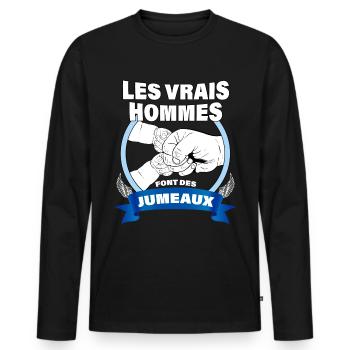 Les Vrais Hommes Font Des Jumeaux Humour Naissance - T-shirt manches longues Premium bio Homme - noir - Devant - Nico (187cm)