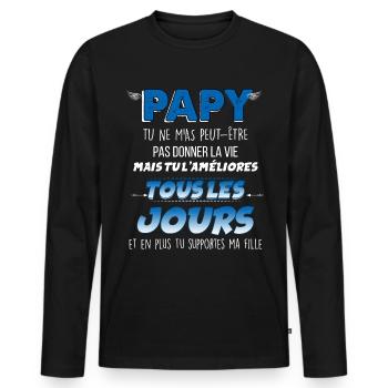 Papy Merci D'être Là Cadeau Tendre Grand-Père - T-shirt manches longues Premium bio Homme - noir - Devant - Nico (187cm)