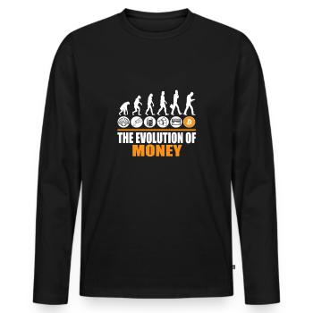 Bitcoin Evolution de l’argent - Drôle de BTC - T-shirt manches longues Premium bio Homme - noir - Devant - Nico (187cm)