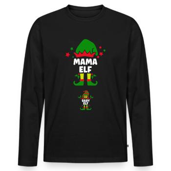 Mama & Baby Elf - Schwangerschaft verkünden - Männer Premium Bio Langarmshirt - Schwarz - Vorne - Nico (187cm)