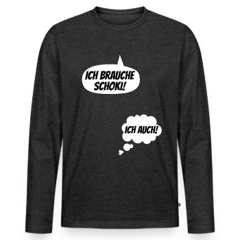 Ich brauche Schoki Lustige Schwangerschaft - Männer Premium Bio Langarmshirt - Anthrazit meliert - Vorne - Nico (187cm)