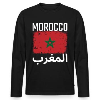 Morocco Flag Vintage Retro Morocco Football Retro - Men's Premium Organic Long Sleeve Shirt - black - Front - Nico (187cm)