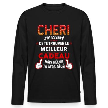 Chéri Je Suis Ton Précieux Cadeau Unique - T-shirt manches longues Premium bio Homme - noir - Devant - Nico (187cm)