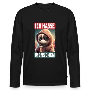 Ich Hasse Menschen Katze - Lustiges Katzen Kaffee - Männer Premium Bio Langarmshirt - Schwarz - Vorne - Nico (187cm)
