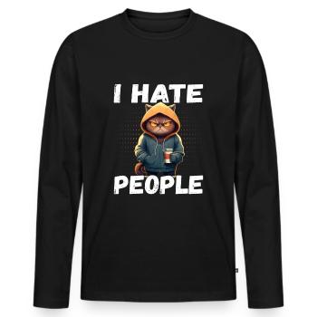 I Hate People - Coffee Cats Introverted - Men's Premium Organic Long Sleeve Shirt - black - Front - Nico (187cm)