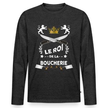Roi De la Boucherie Métier Boucher Humour - T-shirt manches longues Premium bio Homme - anthracite chiné - Devant - Nico (187cm)