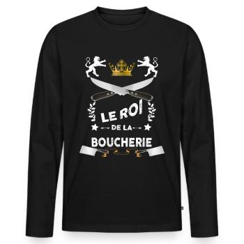 Roi De la Boucherie Métier Boucher Humour - T-shirt manches longues Premium bio Homme - noir - Devant - Nico (187cm)