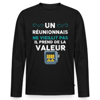 Homme Réunionnais Humour pour Amie Ou Collègue - T-shirt manches longues Premium bio Homme - noir - Devant - Nico (187cm)