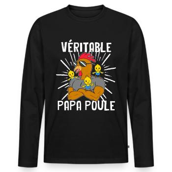 Véritable Papa Poule Avec 3 Poussin Cadeau - T-shirt manches longues Premium bio Homme - noir - Devant - Nico (187cm)