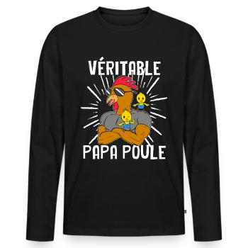 Véritable Papa Poule et deux Poussins - T-shirt manches longues Premium bio Homme - noir - Devant - Nico (187cm)