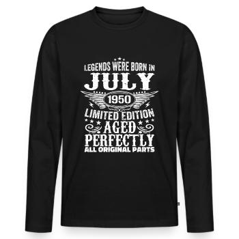 Juillet 1950 | Anniversaire 1950 Né en juillet 1950 - T-shirt manches longues Premium bio Homme - noir - Devant - Nico (187cm)
