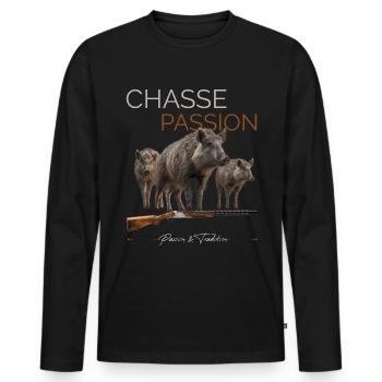 Chasse Au Sanglier Cadeau Homme Chasseur - T-shirt manches longues Premium bio Homme - noir - Devant - Nico (187cm)