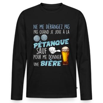 Pétanque Apéro Bon Moment Entre Potes - T-shirt manches longues Premium bio Homme - noir - Devant - Nico (187cm)