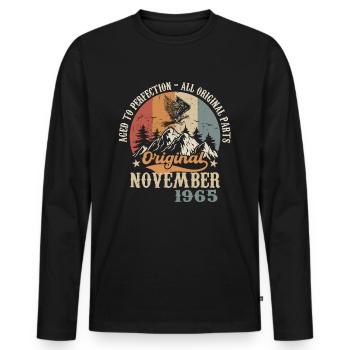 Verjaardag in november 1965 - november 1965 - Mannen Premium Bio shirt met lange mouwen - zwart - Voor - Nico (187cm)