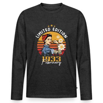 91 Jahre - Geboren im Februar 1933 - Männer Premium Bio Langarmshirt - Anthrazit meliert - Vorne - Nico (187cm)