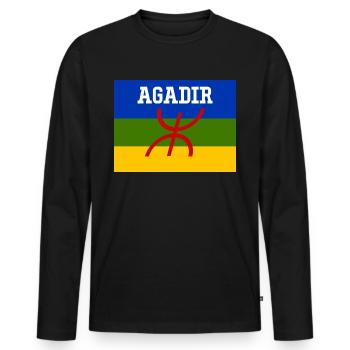 Drapeau Amazigh Ville d'Agadir - T-shirt manches longues Premium bio Homme - noir - Devant - Nico (187cm)