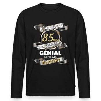Anniversaire 85 ans Homme Génial Parfait - T-shirt manches longues Premium bio Homme - noir - Devant - Nico (187cm)